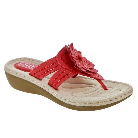 Cliffs by White Mountain Wedge Sandal Red Size 8 Floral Detail - Picture 1 of 9
